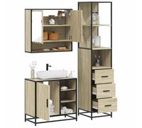 Qnhdfrt Set di mobili da bagno in rovere Sonoma con specchio da appendere, mobiletto lavabo e armadietto da bagno sottile in legno metallo per bagno organizzazione