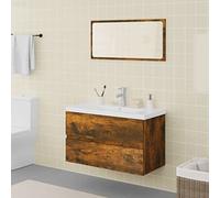 Qnhdfrt Set di mobili da bagno, mobiletto in legno con specchio e vasca da incasso, 80 cm, per bagno