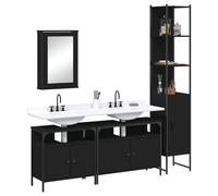 Qnhdfrt Set di mobili da bagno nero a specchio, mobiletto da bagno, in legno, set completo per bagno, con molto spazio e design salvaspazio