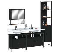 Qnhdfrt Set di mobili da bagno nero con specchio e lavabo per bagno, molto spazio, design salvaspazio con materiale in legno