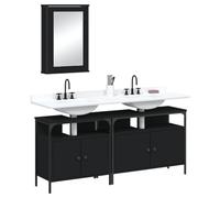 Qnhdfrt Set di mobili da bagno nero con specchio e mobiletto lavabo per bagno, materiale in legno, design salvaspazio, dimensioni compatte 42 x 12 x 60 cm e 80/60 x 30 x 60 cm