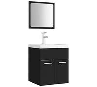 Qnhdfrt Set di mobili da bagno nero e bianco, 41 x 38,5 x 46 cm, materiale in legno e ceramica con specchio, push-open, design moderno per piccoli bagni, ospiti, WC
