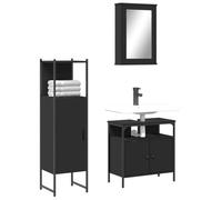 Qnhdfrt Set di mobili da bagno nero in legno con armadietto a specchio, mobiletto lavabo e armadietto da bagno, compatto per più spazio, design salvaspazio per piccoli bagni