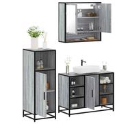 Qnhdfrt Set di mobili da bagno Sonoma, grigio con struttura in metallo, 65/80/35 cm, design moderno con armadietto a specchio e molto spazio per piccoli bagni