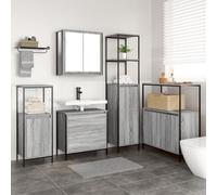 Qnhdfrt Set di mobili da bagno Sonoma grigio in legno con 16 scomparti e piedini regolabili, design moderno per bagno, 36 x 34,5 x 60 cm