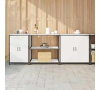 Qnhdfrt Set di mobili da cucina, 3 pezzi, 240 x 50 x 92 cm, in acciaio laminato a freddo, con 6 ripiani in metallo e 4 ante, design industriale robusto per cucina, cantina, soggiorno, giardino