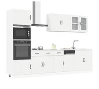 Qnhdfrt Set di mobili da cucina Kalmar bianco in legno e vetro, angolo cottura con pensile, armadietto e armadietto alto per un utilizzo ottimale dello spazio nella vostra cucina