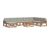 Qnhdfrt Set di mobili da esterni in legno di acacia massiccio, 9 pezzi, per giardino e terrazza, divano da giardino modulare con cuscini per seduta e schienale, moderno, naturale e grigio chiaro