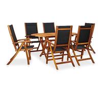 Qnhdfrt Set di mobili da giardino 7 cucchiaini in legno massello di acacia con 6 sedie pieghevoli e tavolo ovale per esterni, terrazza, giardino e balcone