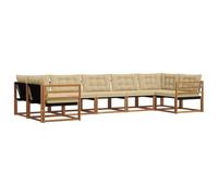 Qnhdfrt Set di mobili da giardino, 7 pezzi, divano da esterno in legno di acacia massiccio, divano modulare per terrazza e giardino, con comodi cuscini per seduta e schienale, colore naturale e beige