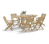 Qnhdfrt Set di mobili da giardino 7 pezzi in legno di acacia massiccio con tavolo da pranzo e 6 sedie pieghevoli, 160 x 85 cm, per terrazza, giardino e balcone