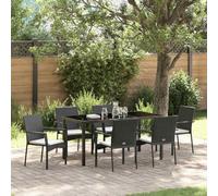 Qnhdfrt Set di mobili da giardino 7 TLG nero, 160 x 80 x 73 cm, in polyrattan con cuscino e telaio in acciaio, design moderno, robusto e durevole, per terrazza, giardino e balcone