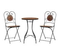 Qnhdfrt Set di mobili da giardino a mosaico, per balcone e terrazza, 1 tavolo da giardino Ø 50 cm e 2 sedie pieghevoli, design mediterraneo in ferro e ceramica, rosso terracotta