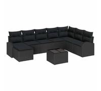 Qnhdfrt Set di mobili da giardino da 9 pezzi, effetto rattan, con vano portaoggetti e tavoli, set modulare per terrazza e giardino, spazio per 7 persone, nero
