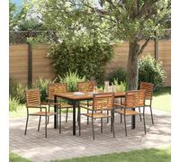 Qnhdfrt Set di mobili da giardino grigio 7 pezzi con tavolo e 6 sedie in polyrattan e metallo per esterni impilabili design giardino balcone