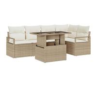 Qnhdfrt Set di mobili da giardino in polyrattan, 6 pezzi, con tavolo regolabile in altezza e cuscino, beige, set modulare per terrazza, giardino, balcone