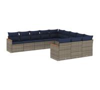 Qnhdfrt Set di mobili da giardino in polyrattan da 11 pezzi, modulare, grigio, con cuscini, per terrazza e balcone, con telaio in acciaio e spazio per riporre oggetti