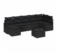 Qnhdfrt Set di mobili da giardino in polyrattan da 8 pezzi, colore nero, con cuscini e tavolo, divano da giardino modulare per terrazza e balcone, gruppo di sedute con disposizione flessibile, 6 posti