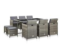 Qnhdfrt Set di mobili da giardino in rattan, 167 x 109 cm, con 6 sedie, 4 sgabelli, resistente alle intemperie, in polyrattan grigio, design moderno per giardino, terrazza, balcone