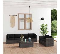 Qnhdfrt Set di mobili da giardino in rattan sintetico, 7 pezzi, grigio con cuscini per schienale spessi 15 cm, divano angolare 72 x 72 cm e divano centrale 68 x 72 cm, set di mobili da balcone