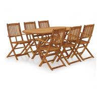Qnhdfrt Set di mobili da giardino pieghevole, 7 pezzi, in legno di acacia massiccio, marrone, 160 x 85 x 74 cm, per esterni, con foro per ombrellone, per terrazza, balcone, giardino