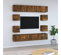 Qnhdfrt Set di mobili per TV, 10 pezzi, in legno per affumicatura, montaggio a parete, design classico, con spazio per il soggiorno