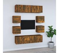 Qnhdfrt Set di mobili per TV, in legno di affumicatura, 8 pezzi, con montaggio a parete, pratico spazio per il soggiorno