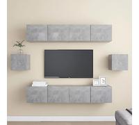 Qnhdfrt Set di mobili sospesi per TV in legno grigio cemento, 6 pezzi con 4 armadi 80 x 30 x 30 cm e 2 armadi da 30,5 x 30 x 30 cm, molto spazio per organizzare il soggiorno