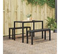 Qnhdfrt Set di panchina da giardino per esterni, colore nero, in metallo, con tavolo, per giardino, terrazza, balcone, rettangolare, superficie opaca, spazio per 6 persone, robusto, semplice da