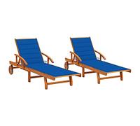 Qnhdfrt Set di sedie a sdraio in legno massello di acacia con schienale e cuscini regolabili, pieghevole e mobile con ruote, per giardino, terrazza e piscina