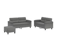 Qnhdfrt Set Divani 3 Pezzi con Cuscini in Microfibra Grigio Scuro | Arredo moderno per soggiorno con due divani a due posti, un poggiapiedi coordinato e quattro morbidi cuscini quadrati.
