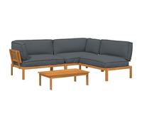 Qnhdfrt Set Divani 4 Pz da Giardino in Legno di Acacia Massello | Salotto modulare per terrazzo e giardino con finitura ad olio, cuscini in tessuto Oxford antracite e tavolino.