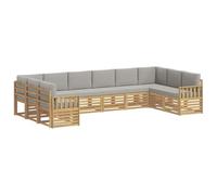 Qnhdfrt Set Divani da Esterno 10 Posti in Legno di Acacia Modulare | Salotto componibile con cuscini imbottiti per giardino e terrazzo, idoneo per momenti di relax e aperitivi all aperto.