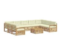 Qnhdfrt Set Divani da Esterno 10 pz in Legno Acacia Bianco e Crema | Salotto modulare per giardino e terrazza con 9 posti, tavolino e cuscini imbottiti per relax all'aperto.