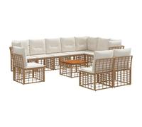 Qnhdfrt Set Divani da Esterno 11 Pz Modulare in Polyrattan per Giardino | Salotto componibile da giardino e patio con tavolo in acacia a listelli e morbidi cuscini sfoderabili per la vita all aperto.
