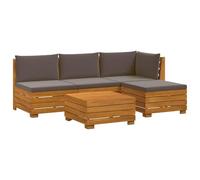 Qnhdfrt Set Divani da Esterno 5 Pezzi in Legno Massello di Acacia | Salotto modulare in legno di acacia con cuscini sfoderabili per arredare il giardino, la terrazza o il balcone.