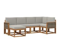 Qnhdfrt Set Divani da Esterno 6 Pezzi in Acacia con Cuscini Grigio Chiaro | Salotto modulare in legno massello per giardino e terrazza, completo di cuscini imbottiti e comodo poggiapiedi.