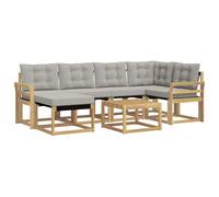 Qnhdfrt Set Divani da Esterno 7 Pezzi in Acacia e Textilene Grigio | Salotto modulare in legno di acacia per giardino e patio, completo di tavolino a listelli e morbidi cuscini sfoderabili.