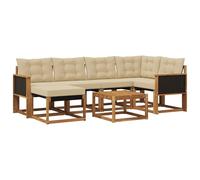 Qnhdfrt Set Divani da Esterno 7 Pezzi in Legno Acacia e Textilene Beige | Salotto modulare da giardino con tavolino a listelli, cuscini sfoderabili e sedute traspiranti per patio e terrazzo.