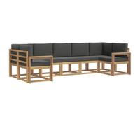 Qnhdfrt Set Divani da Esterno 7 Posti Modulare in Legno Massello Acacia | Salotto modulare 7 posti in legno massello di acacia con cuscini bianchi e antracite per giardino, patio e terrazzo.