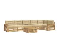 Qnhdfrt Set Divani da Esterno 7 pz in Legno di Acacia per Giardino 6 Posti | Salotto modulare per terrazzo e giardino con solida struttura in acacia e morbidi cuscini beige per sei persone.