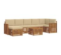 Qnhdfrt Set Divani da Esterno 8 pz in Legno di Acacia con Cuscini | Salotto modulare da giardino e terrazza composto da tavolo, pouf e divani componibili con soffici cuscini beiges.
