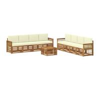Qnhdfrt Set Divani da Esterno 9 pz in Legno Massello di Acacia con Cuscini | Salotto componibile per giardino e patio composto da tavolo e otto sedute con struttura a doghe e cuscini imbottiti.
