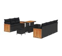 Qnhdfrt Set Divani da Giardino 10 Pezzi in Rattan con Cuscini Nero | Salotto da esterno da 10 pezzi con tavolo e cuscini per arredare la terrazza o il giardino.