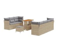 Qnhdfrt Set Divani da Giardino 10 Pezzi Polyrattan Beige | Salotto modulare 9 posti con tavolo regolabile e dettagli in acacia. Ideale per momenti di relax in terrazzo o patio.