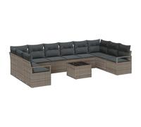Qnhdfrt Set Divani da Giardino 11 Pezzi in Polyrattan Grigio Chiaro | Arredo modulare per terrazza e giardino con struttura in acciaio e cuscini imbottiti per dieci persone.