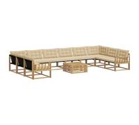 Qnhdfrt Set Divani da Giardino 11 Pz in Legno di Acacia e Textilene | Salotto modulare 10 posti per giardino e terrazza con cuscini sfoderabili e struttura resistente per relax all'aperto.