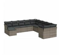 Qnhdfrt Set Divani da Giardino 11 pz in Polyrattan Grigio con Cuscini | Salotto modulare da esterno per terrazza e cortile con sedute imbottite, piedini regolabili e cuscini sfoderabili.