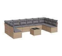 Qnhdfrt Set Divani da Giardino 11 pz in Rattan PE con Cuscini Beige | Salotto modulare per patio e terrazzo, dotato di pratico vano portaoggetti sotto la seduta e ripiano in vetro temperato.