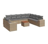 Qnhdfrt Set Divani da Giardino 11 pz in Rattan PE e Legno di Acacia Beige | Mobili modulari da esterno per terrazzo e patio con vano sotto seduta e tavolino in acacia resistente per momenti relax.